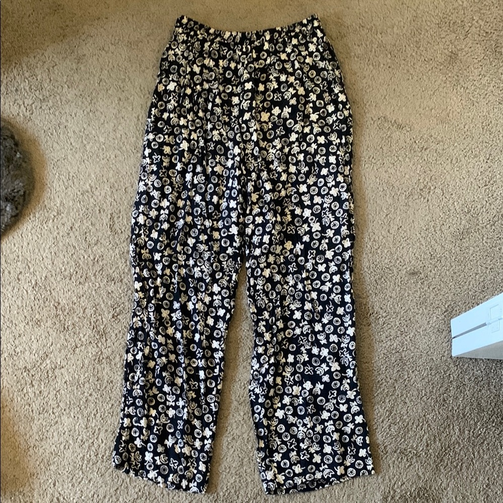 Floral Black and White Women's Pants